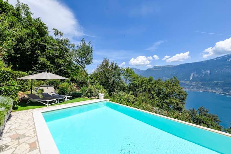 Private saltwater infinity pool with stunning Lake Garda panorama Private saltwater infinity pool with stunning Lake Garda panorama