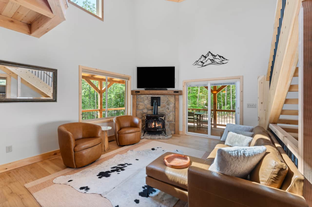 Living area with gas wood stove (available Columbus Day through Memorial Day)