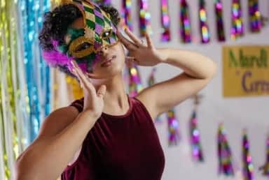 Have fun with your Mardi Gras accessories, whether it is hats, masks, earrings, beads, or more.  The more vibrant, the better!