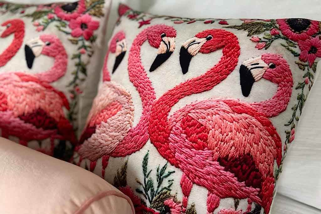 Surf city swell flamingo pillow detail airbnb