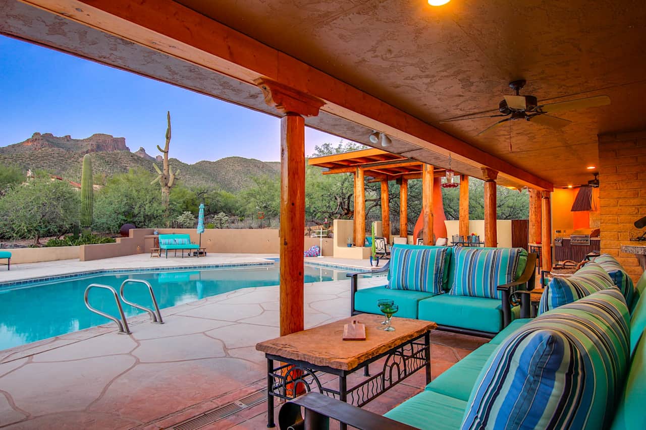 Patio, pool and views