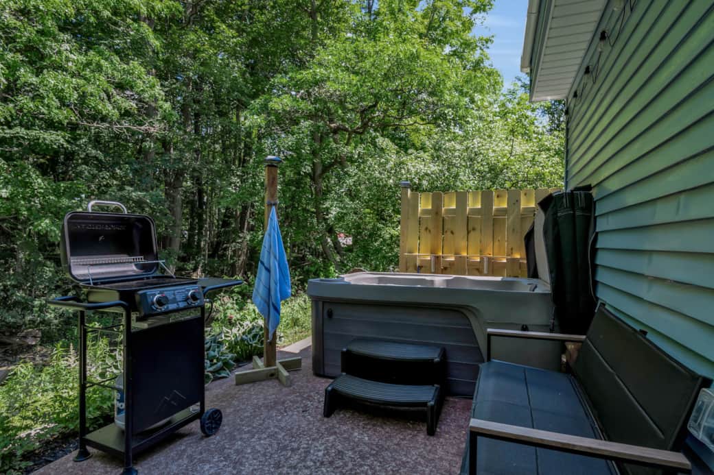 Outdoor grill & private deck for easy cookouts after skiing or exploring Ellicottville Outdoor grill & private deck for easy cookouts after skiing or exploring Ellicottville