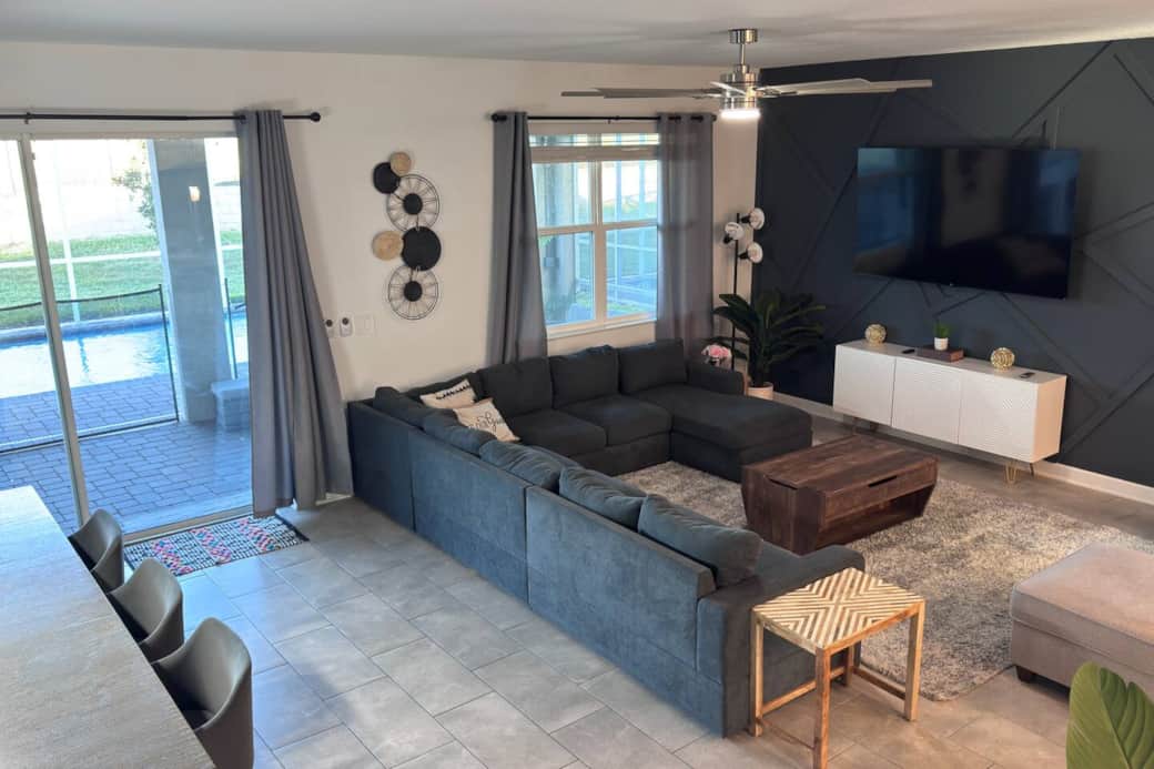 Downstairs Living Room with 75" Smart TV