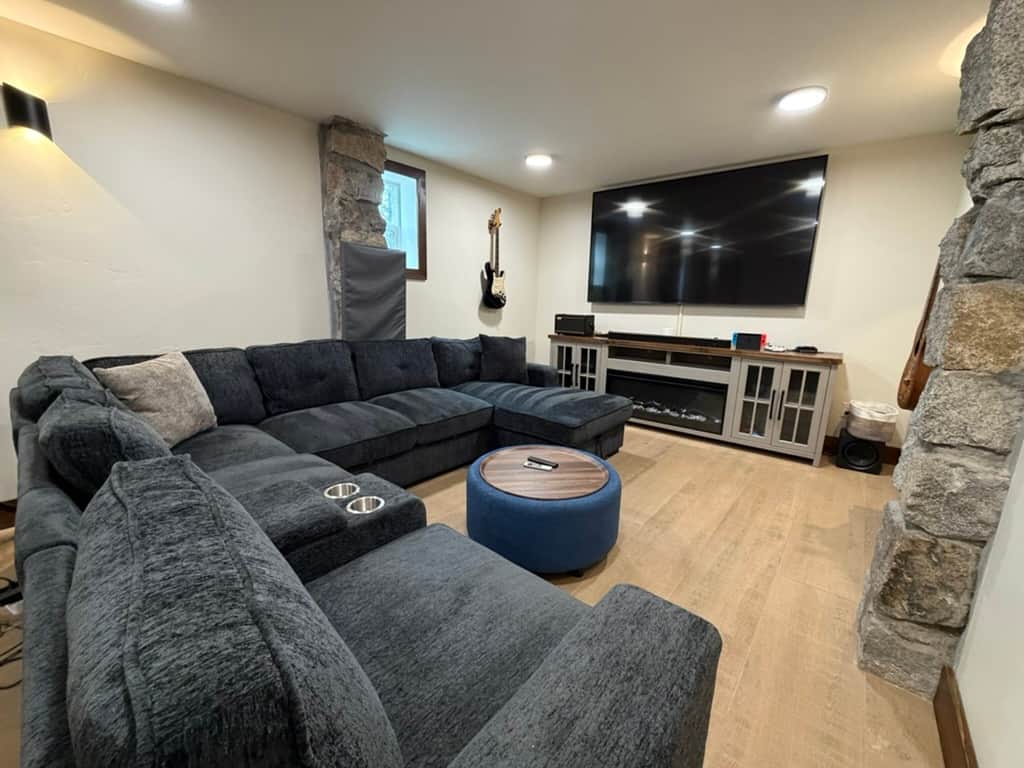 Media/game/karaoke room with surround sound system and Nintendo Switch