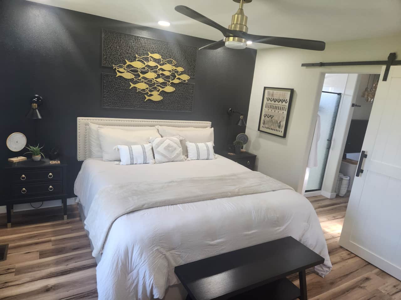 Rest & rejuvenate in the master bedroom king size bed with memory foam and soft plush pillows.