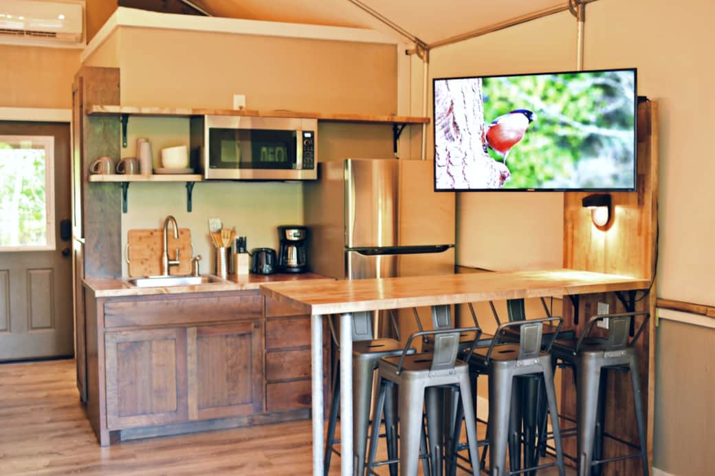 Full Sized Fridge, Convection Oven Microwave, and An Electric Hot Plate Stove, and Outdoor Grill Giv Full Sized Fridge, Convection Oven Microwave, and An Electric Hot Plate Stove, and Outdoor Grill Giv