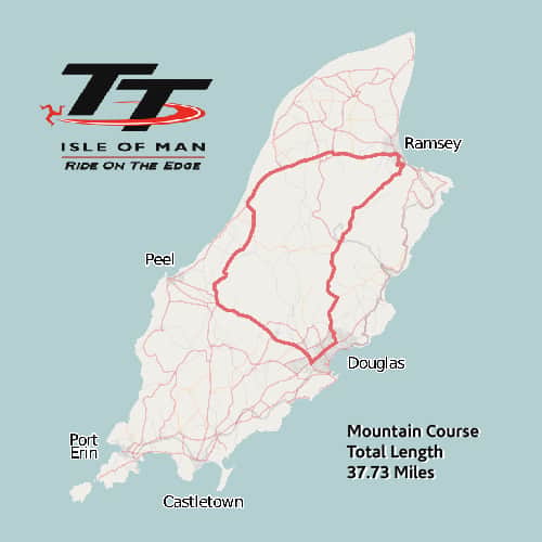 Isle of Man TT Mountain Course map showing the full 37.73-mile route