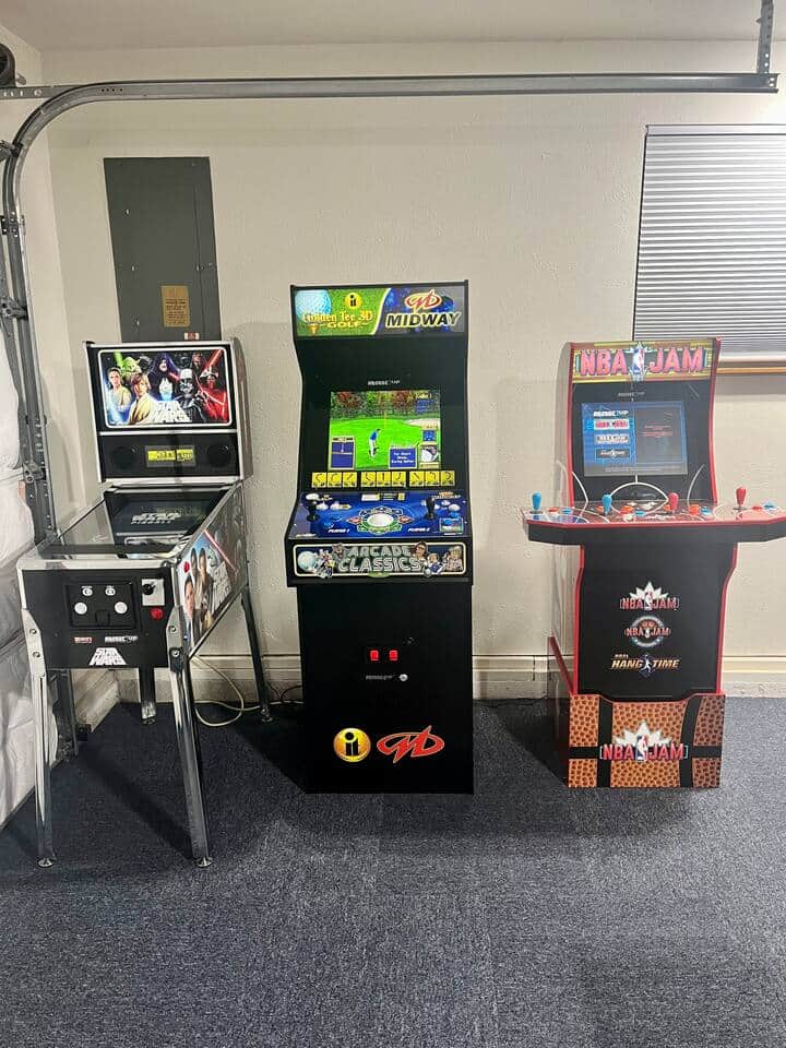 * Star Wars Electronic Pinball machine
* NBA Jam Arcade Machine
* Golden Tee 3D x Midway Legacy XL * Star Wars Electronic Pinball machine
* NBA Jam Arcade Machine
* Golden Tee 3D x Midway Legacy XL