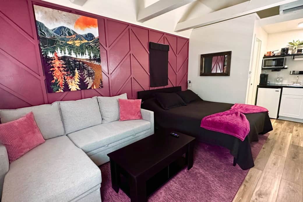 Overview of the sofa and queen bed