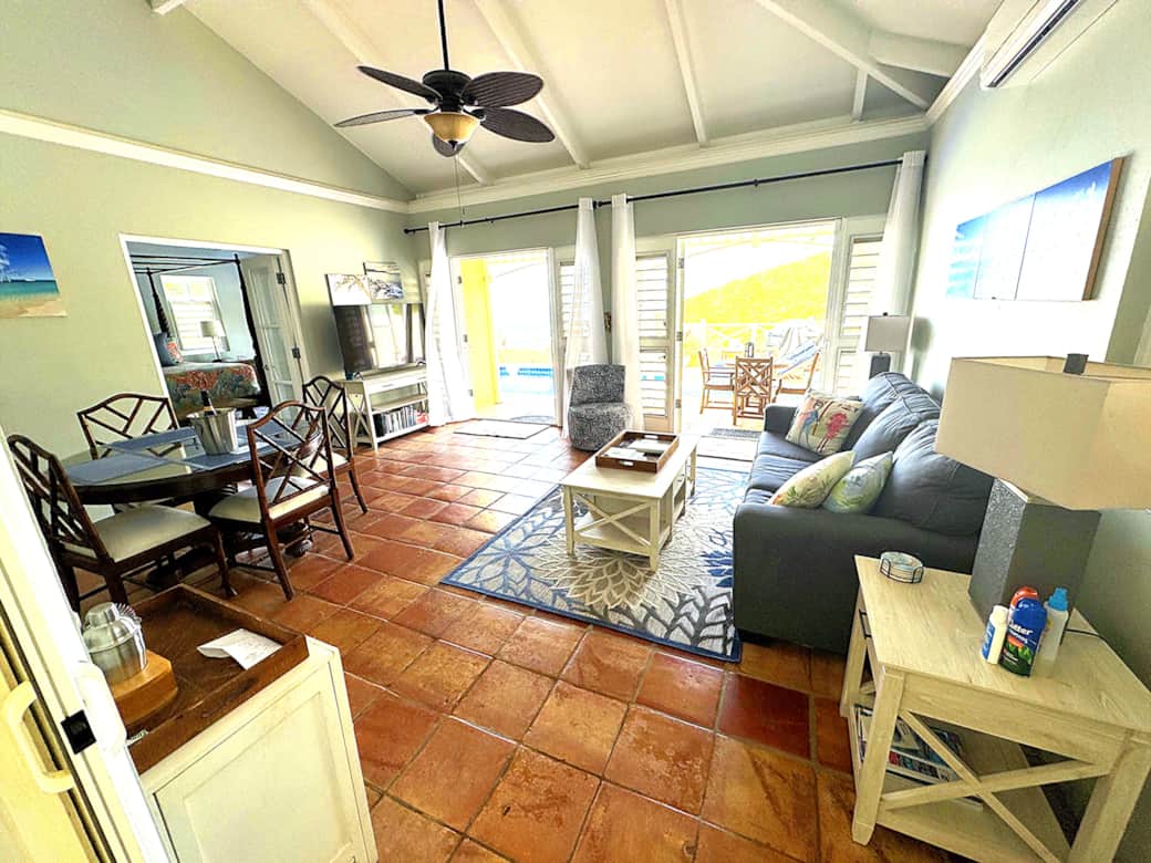 Open living room with sofa bed