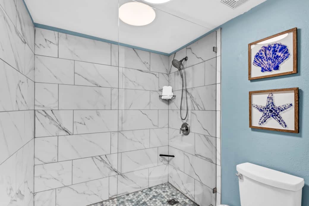 Master Bathroom walk-in shower includes shave bar and detachable wand Master Bathroom walk-in shower includes shave bar and detachable wand