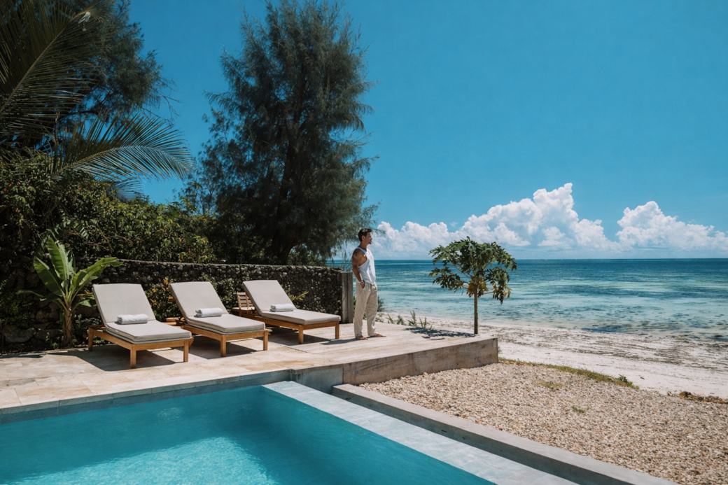 Private beachfront terrace with direct ocean access