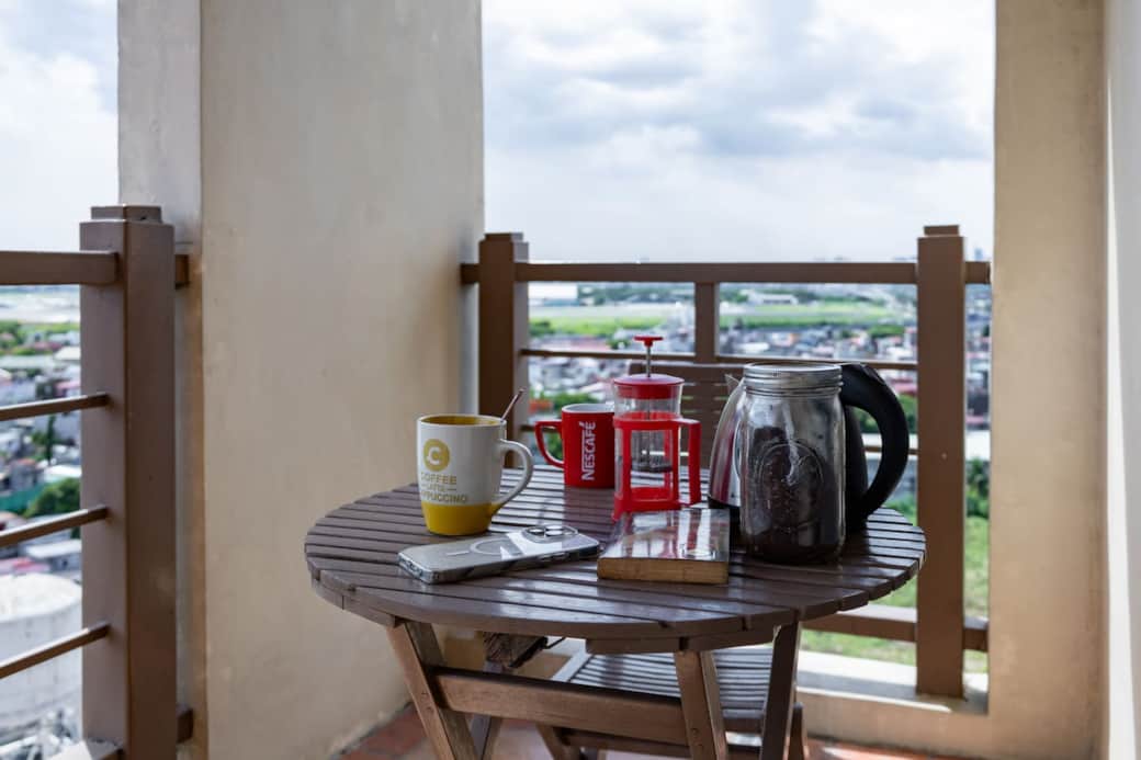 Balcony with Table and Chairs for your coffee in the morning. Curious about how close we are to the airport terminal? Send us a message, and we'll give you all the details! Balcony with Table and Chairs for your coffee in the morning. Curious about how close we are to the airport terminal? Send us a message, and we'll give you all the details!