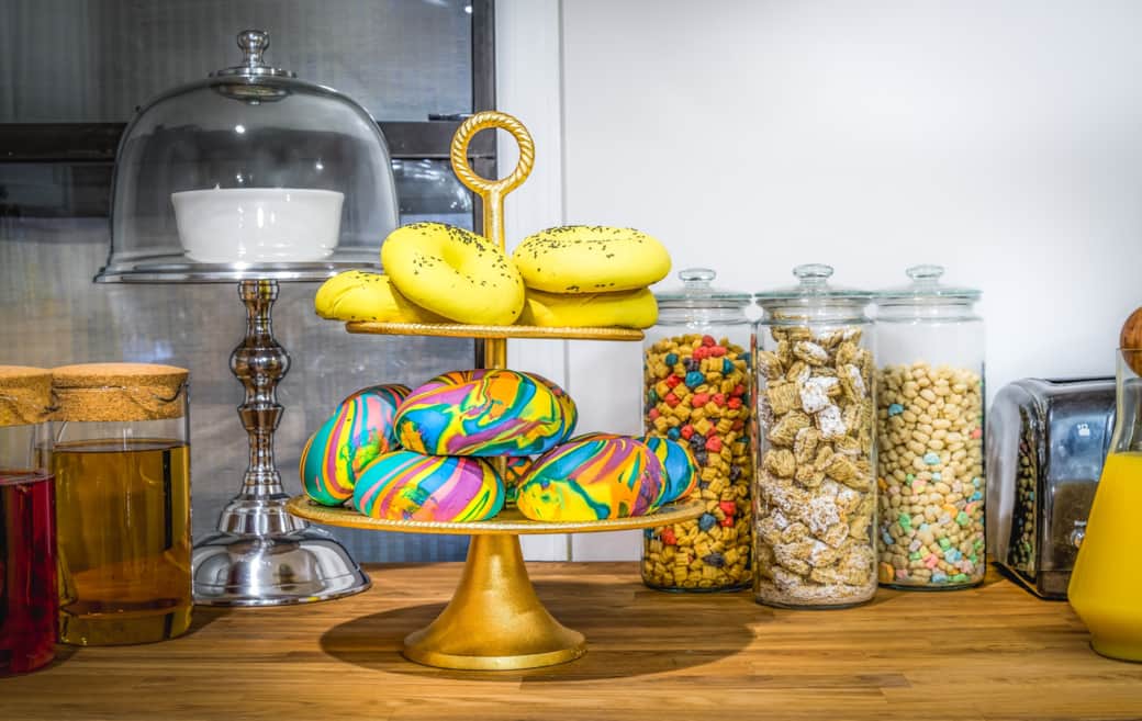 Breakfast is served! Fresh bagels and cereals