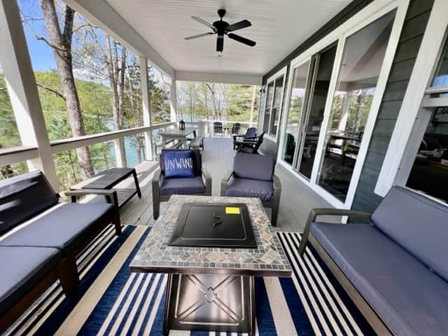 Main level large deck with lakefront views from every angle