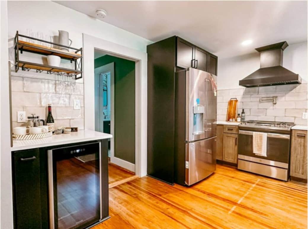 Wine fridge and bar area.