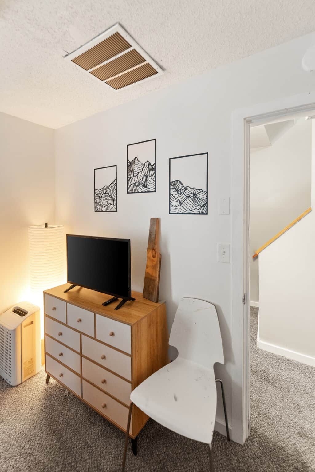 Smart TV for watching Hot Tub time machine or your favorite adventure movie.  Dresser and closet for clothes and gear. Hygienic air purifier. 