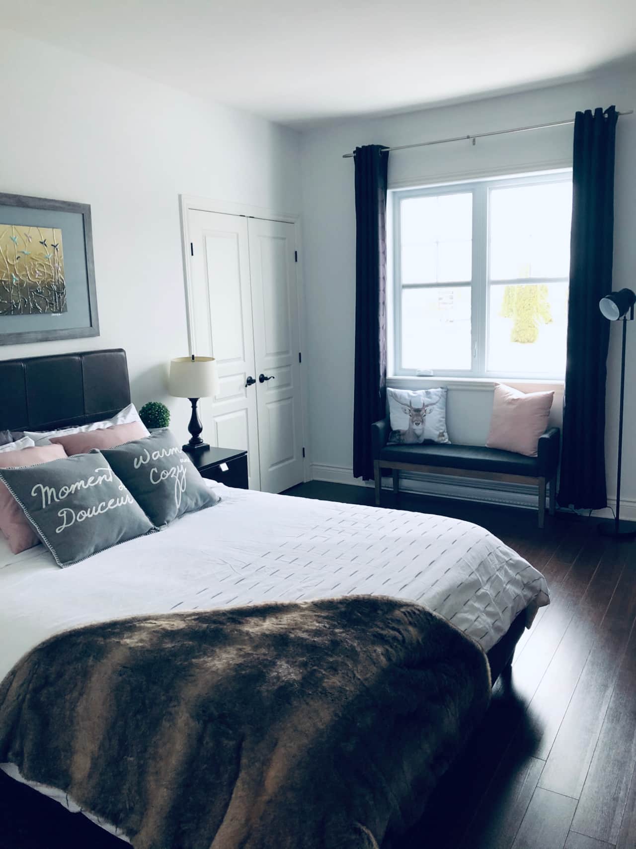 Warm master bedroom with ensuite bathroom