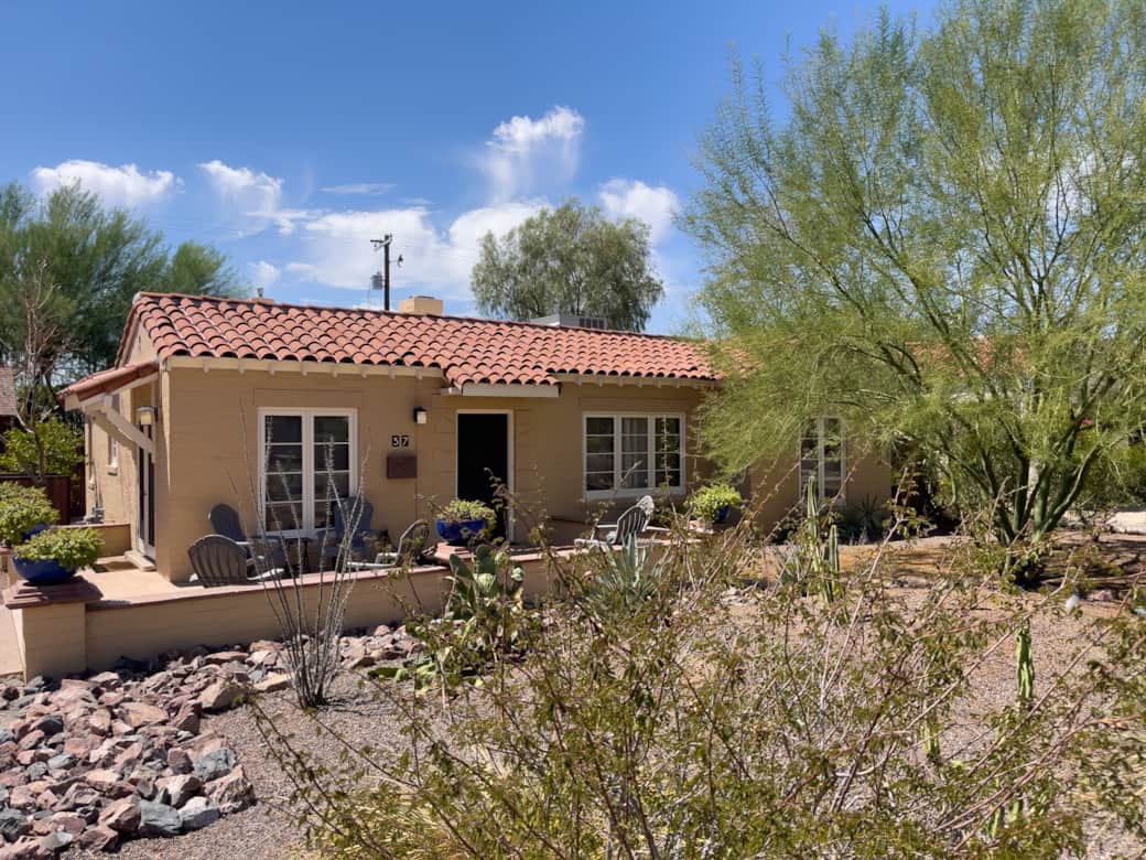 View from the sidewalk to the front of The Wilshire House and the natural Arizona vegetation. View from the sidewalk to the front of The Wilshire House and the natural Arizona vegetation.