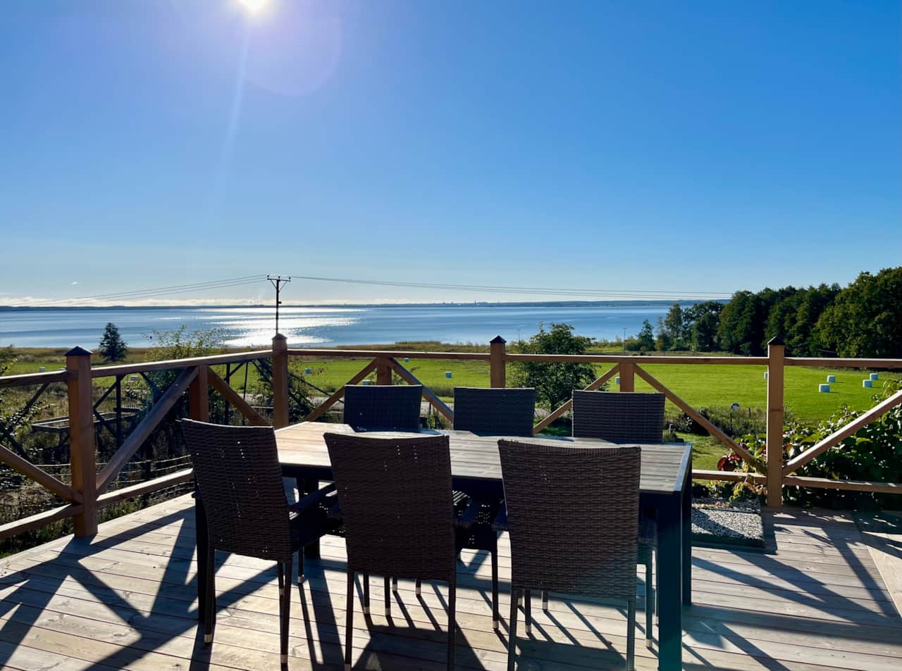 Terrace dining with lake view