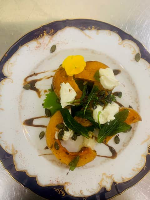 Roasted butternut squash, goat cheese & crispy sage leaves