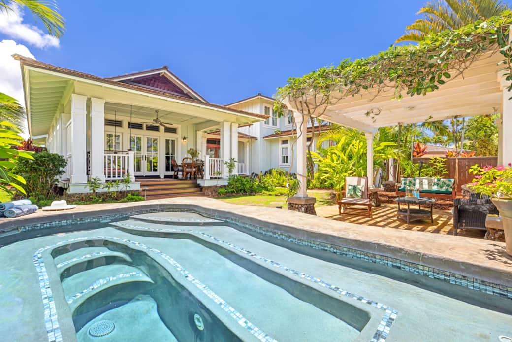 Relax in the cocktail pool and adjacent covered lanai or pergola