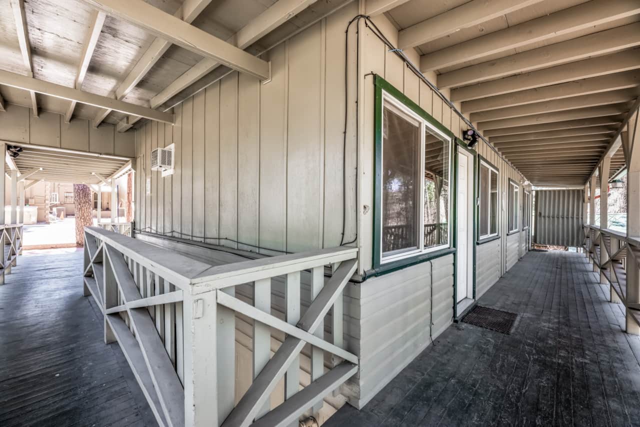 Entryway from street and your deck overlooking the Rio Ruidoso.