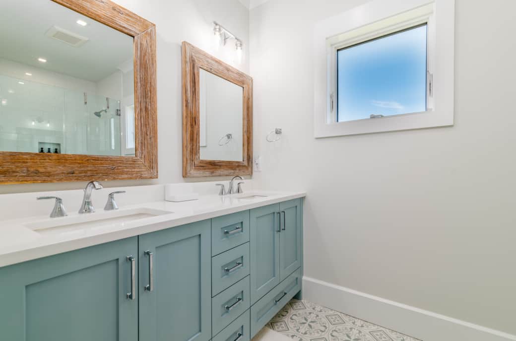 3rd bath has dual vanities, shower