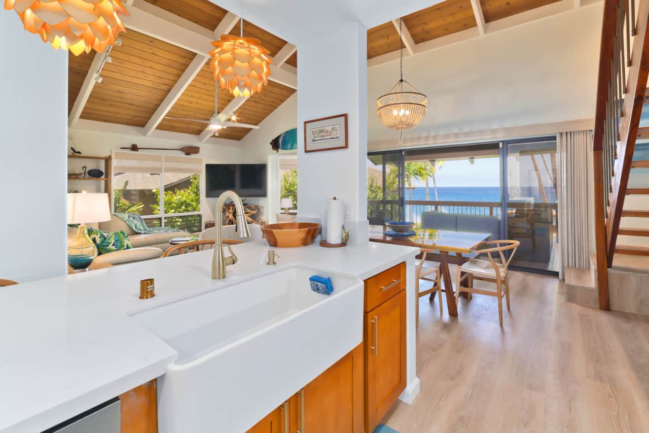 View of ocean from kitchen, new