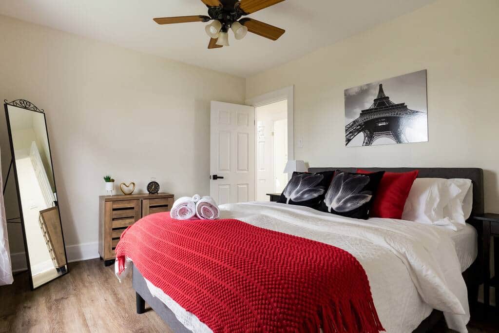 Elegant bedroom with a comfortable foam mattress, soft pillows, and warm blankets to dream about Elegant bedroom with a comfortable foam mattress, soft pillows, and warm blankets to dream about