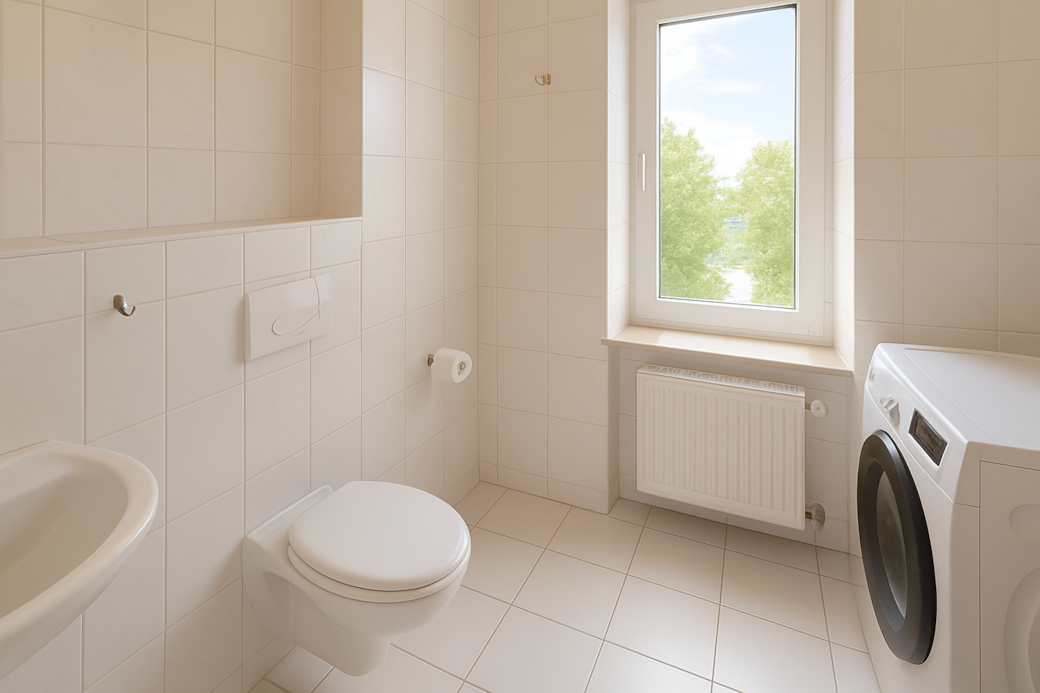 Helles Badezimmer mit minimalistischer Ausstattung Helles Badezimmer mit minimalistischer Ausstattung