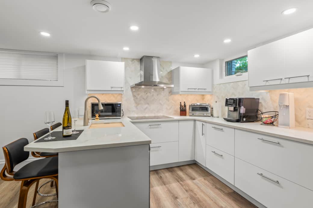 With LED dimmable lights and cabinet lights. 