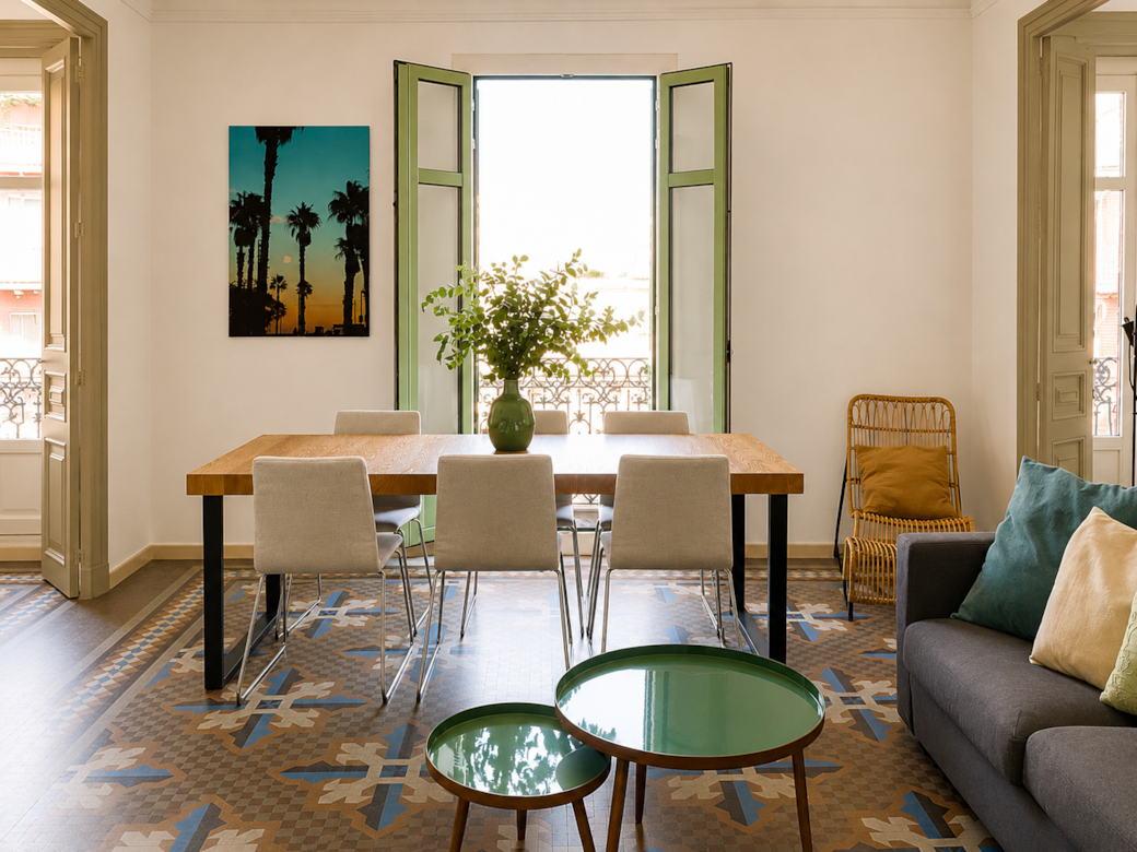 Barcelona 3 bedroom apartment living room balcony view