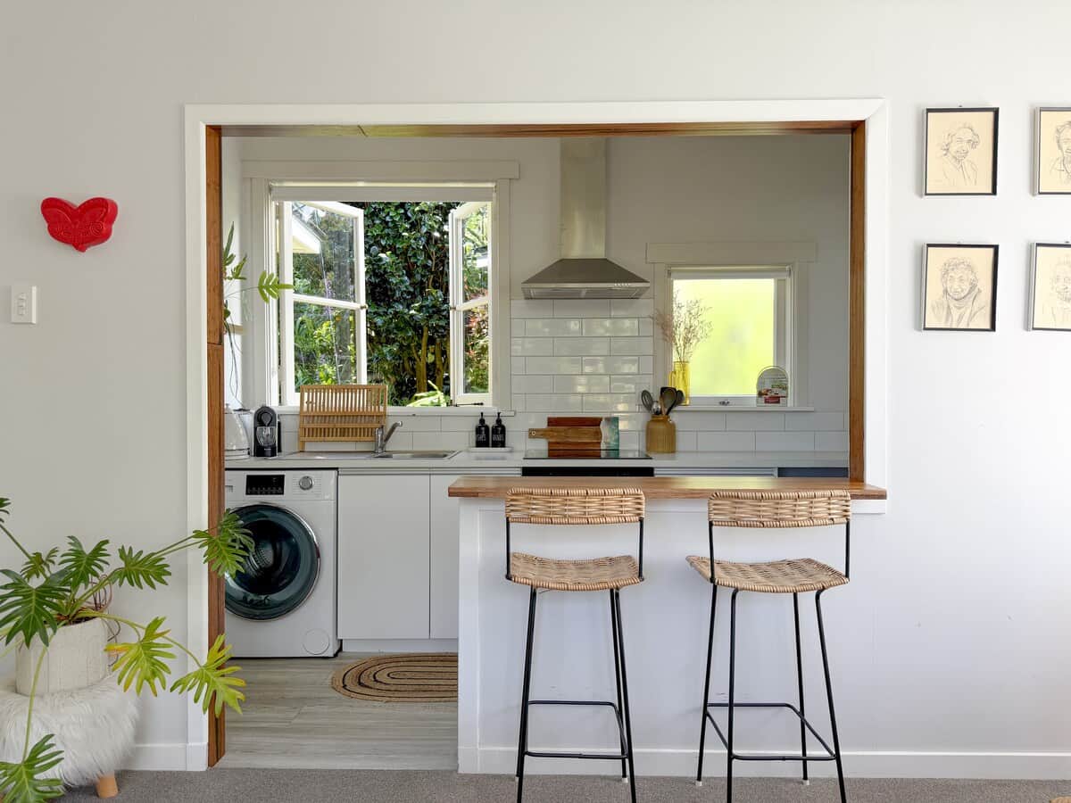 Cook, dine and unwind in a well-appointed kitchen with garden views. Includes a Nespresso machine, washer-dryer, oven and fridge/freezer, with complimentary tea, coffee and milk provided.