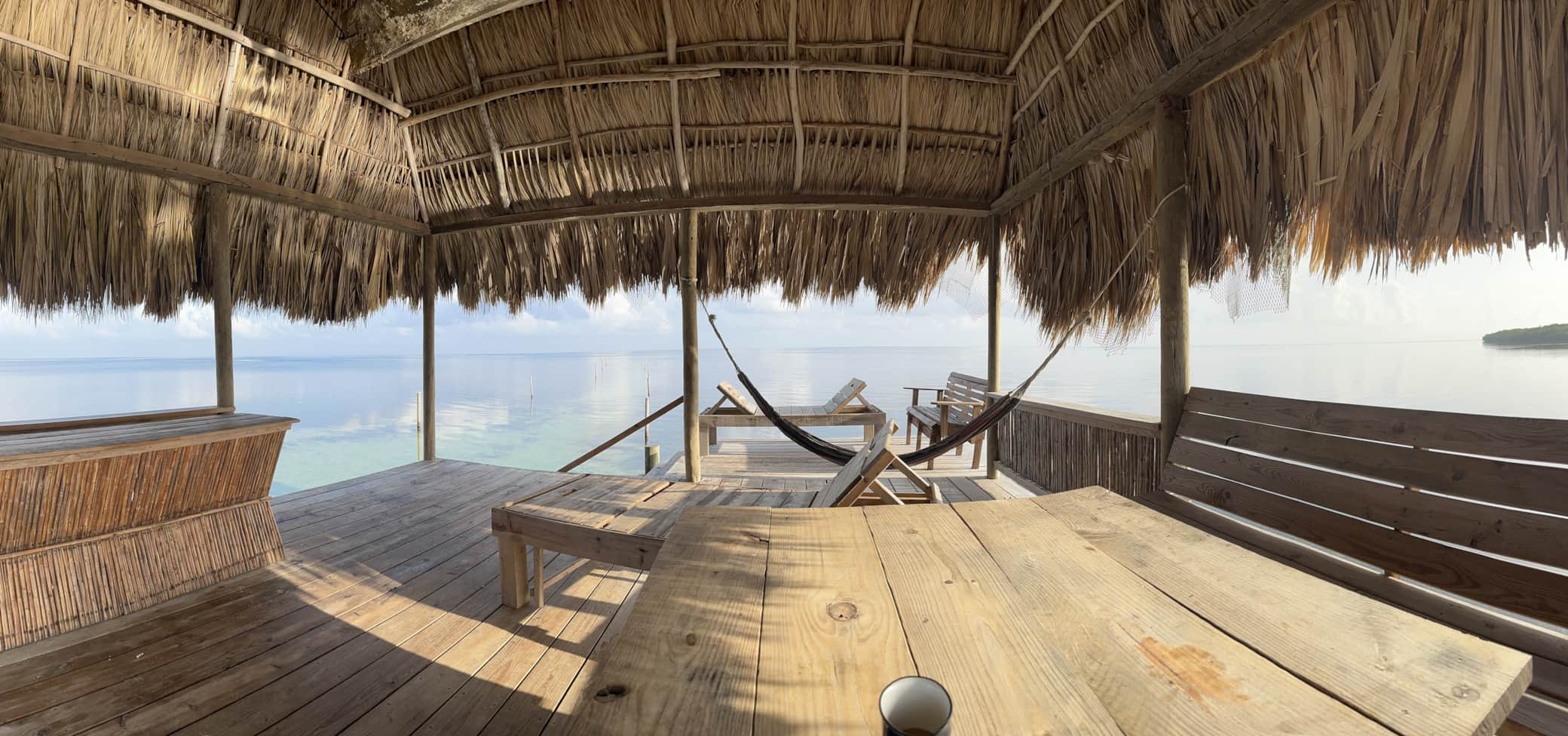 Covered dock palapa at sunset