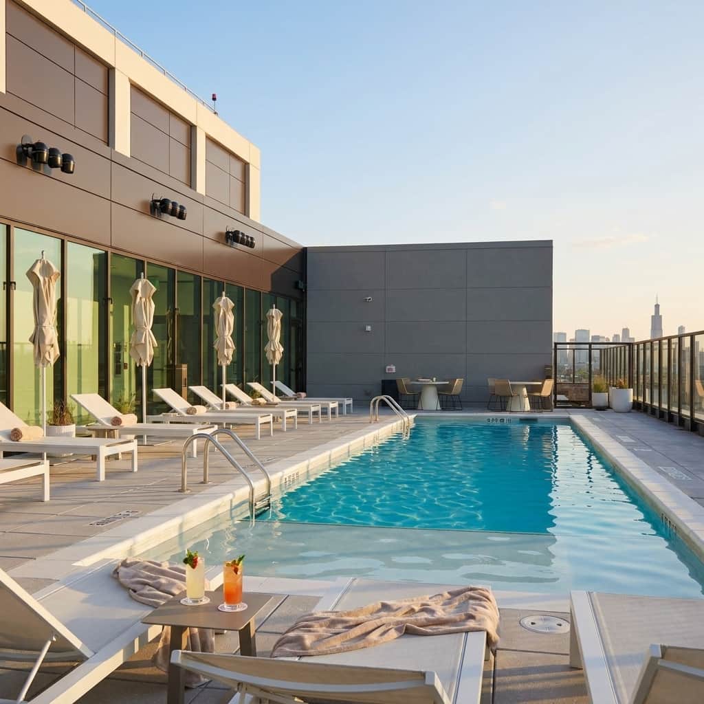 Expansive rooftop pool overlooking Atlanta’s skyline. Expansive rooftop pool overlooking Atlanta’s skyline.