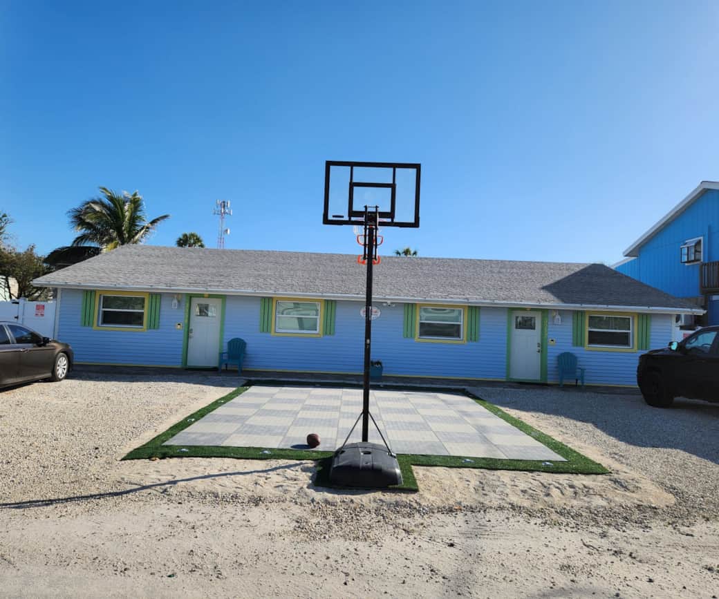 Checkerboard Basketball court, adjustable to suit the little ones.