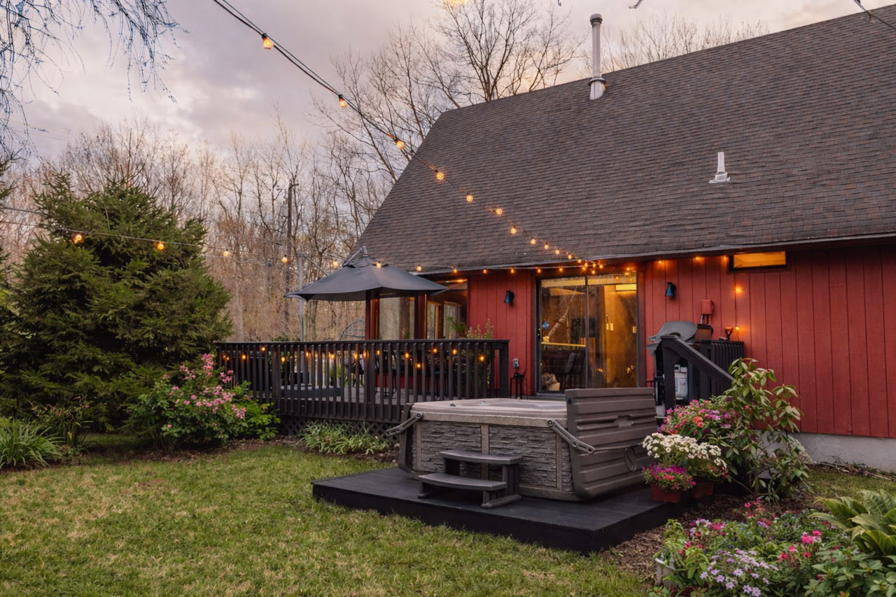 Step into our backyard oasis, where relaxation awaits amidst the tranquil mountain air. 