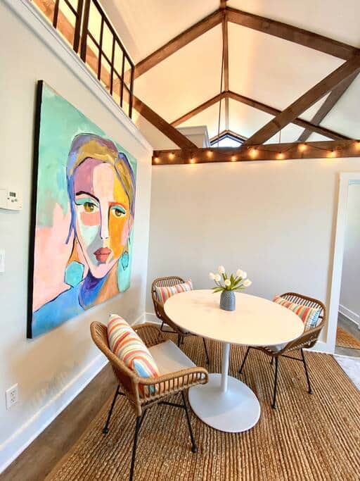 High ceilings, cool architectural features and fun cafe lights for just the right ambiance High ceilings, cool architectural features and fun cafe lights for just the right ambiance