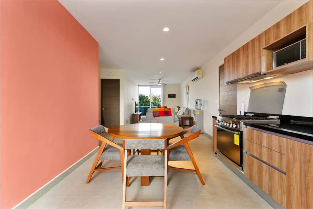 Dine in comfort with seating for four, AC, and filtered water.