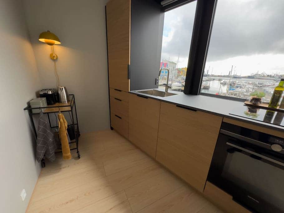 Even the kitchen has a fantastic view facing the marina