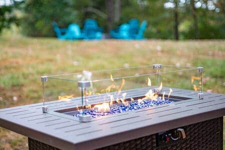 Choose our gas fire table on the deck, or the wood burning fire pit in the back yard Choose our gas fire table on the deck, or the wood burning fire pit in the back yard