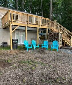 Relax with your morning coffee on the new deck and have smores at night at the fire pit. Relax with your morning coffee on the new deck and have smores at night at the fire pit.
