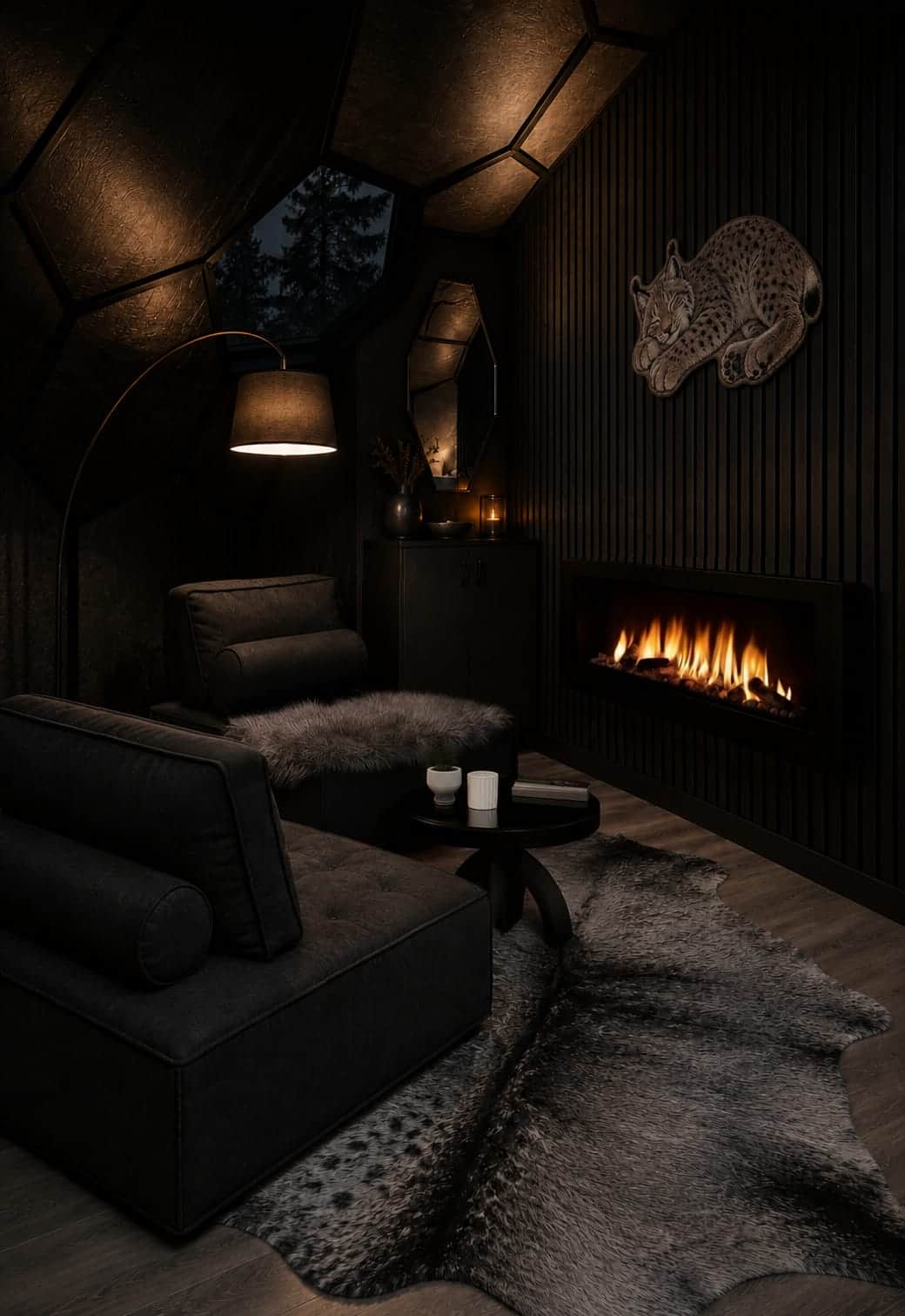 Living room with fireplace inside your igloo