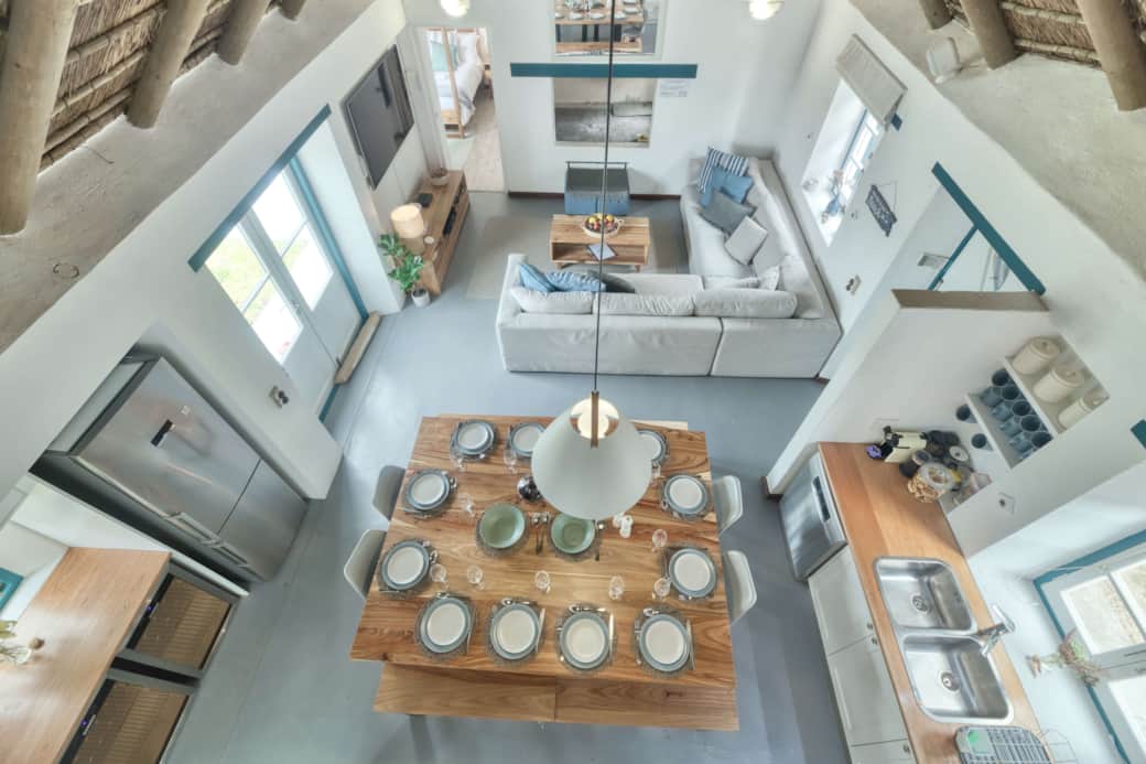 Birds-eye view of the living and dining room