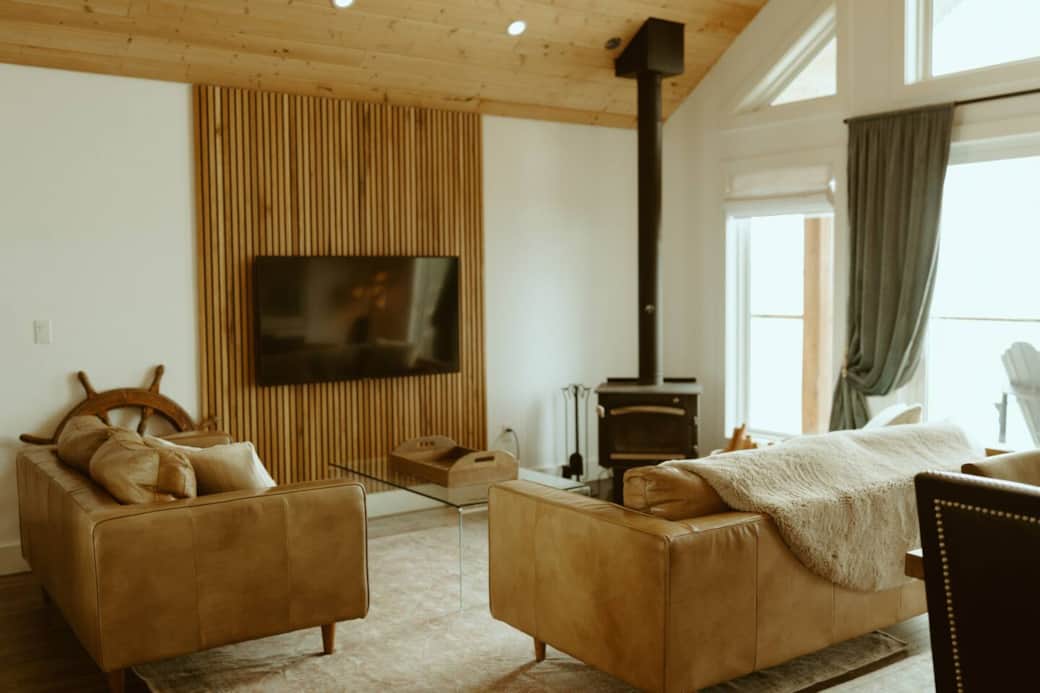 Living Room with Fireplace & Ocean Views