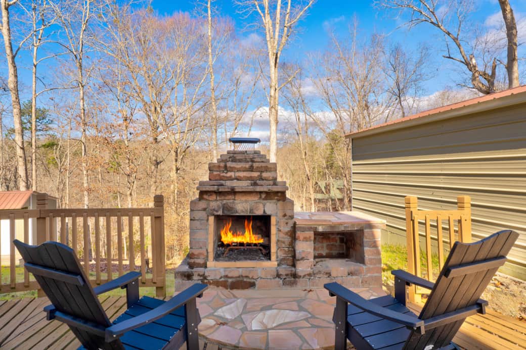 Roast marshmallows in the outdoor fireplace