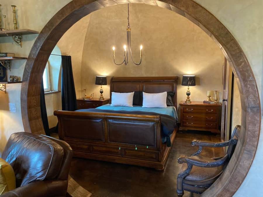 Romantic wood and leather sleigh bed