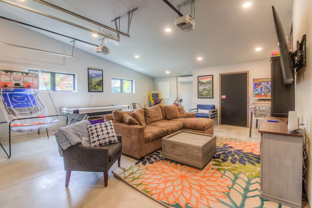 Game room with 65 inch tv