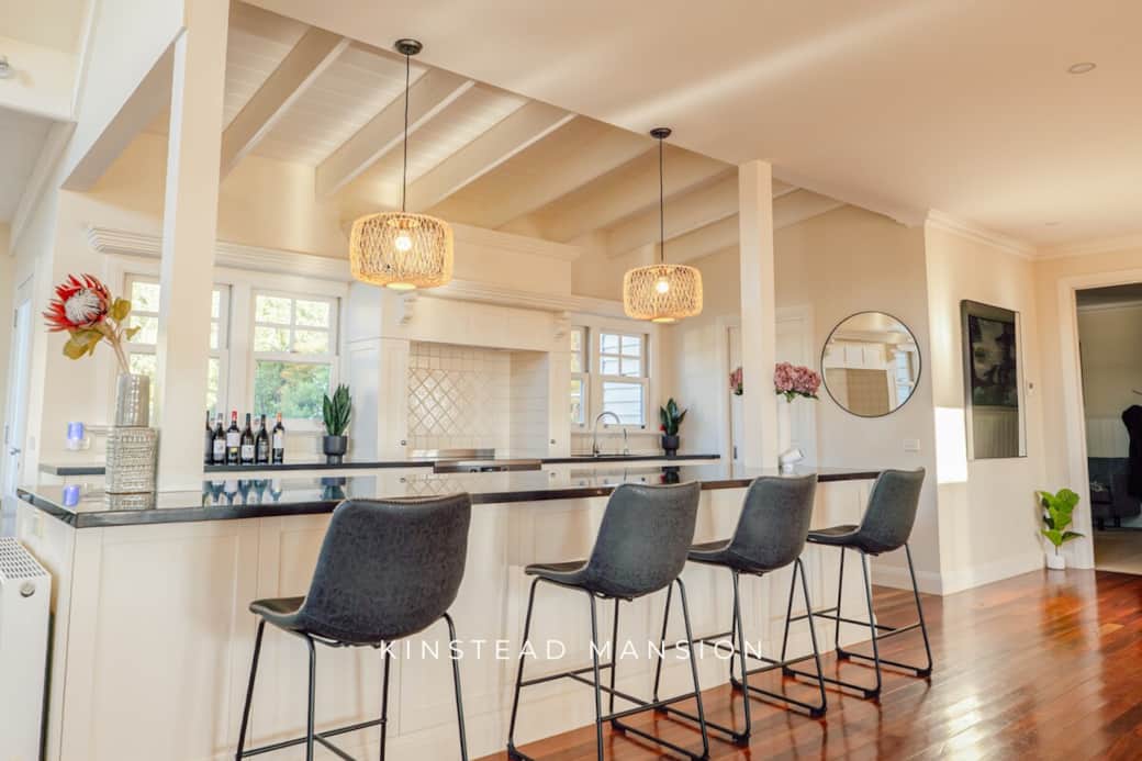 Fully equipped with a dishwasher, coffee machine, rice cooker, microwave, kettle, toaster, and a full set of utensils, cookware, plates, bowls, cutlery, glassware, wine glasses, and serving platters